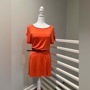 Avaleigh Paula Belted Jersey Dress, XS, hot coral
